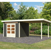 Abri de jardin en bois massif gris terre 7,50m² Kandern 6 avec appentis 320cm – Karibu Ma boutique